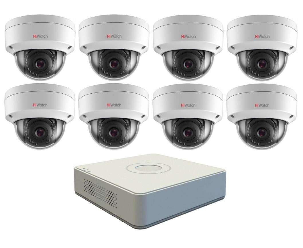 Купить видеонаблюдения для дома спб. Система видеонаблюдения HIWATCH. Комплект IP видеонаблюдения HIWATCH. Купольная камера HIWATCH DS-i203(d) (2.8 mm). DS-i402(b).